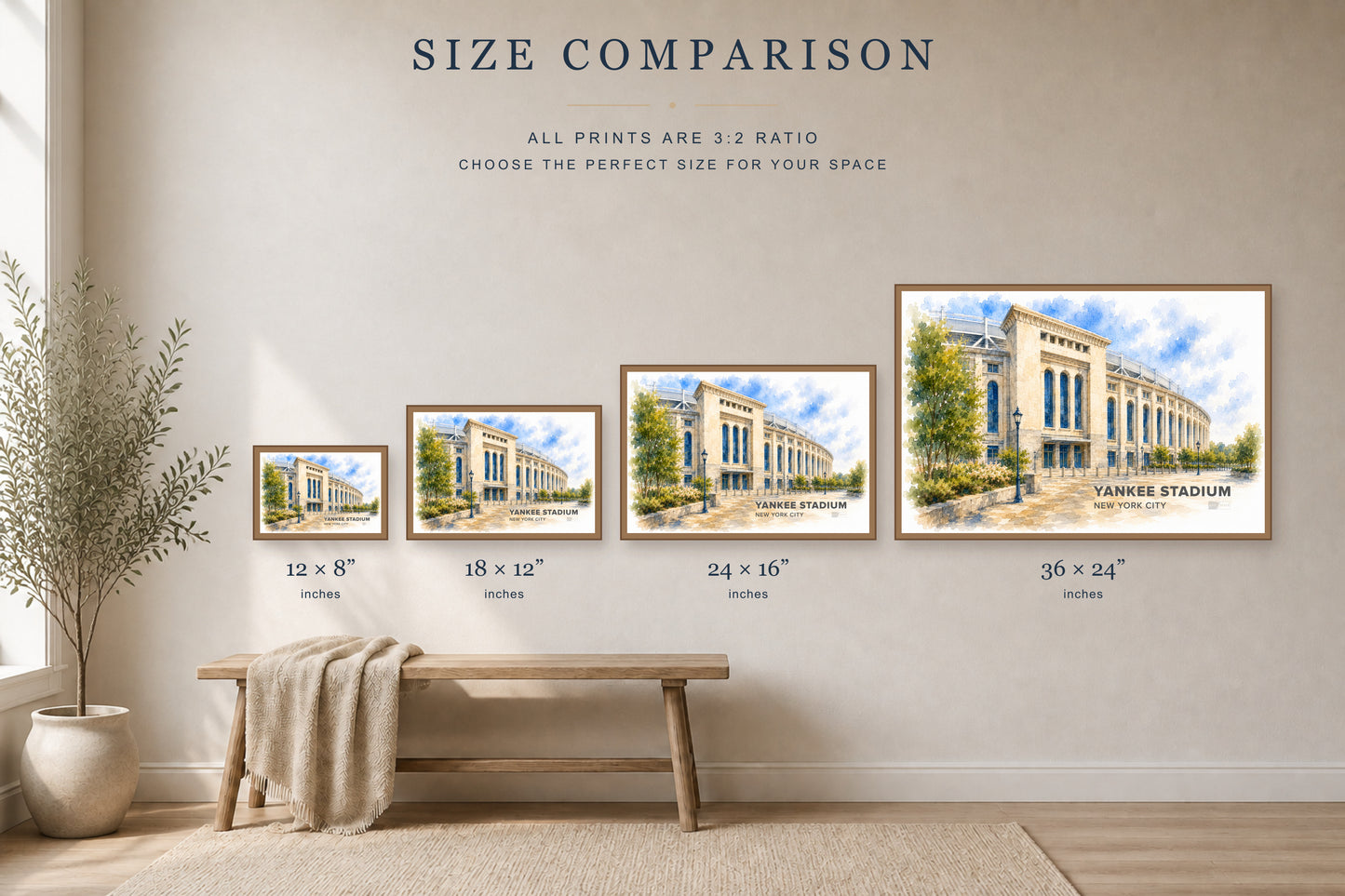 Yankee Stadium Wall Art - New York City Baseball Watercolor Digital Download