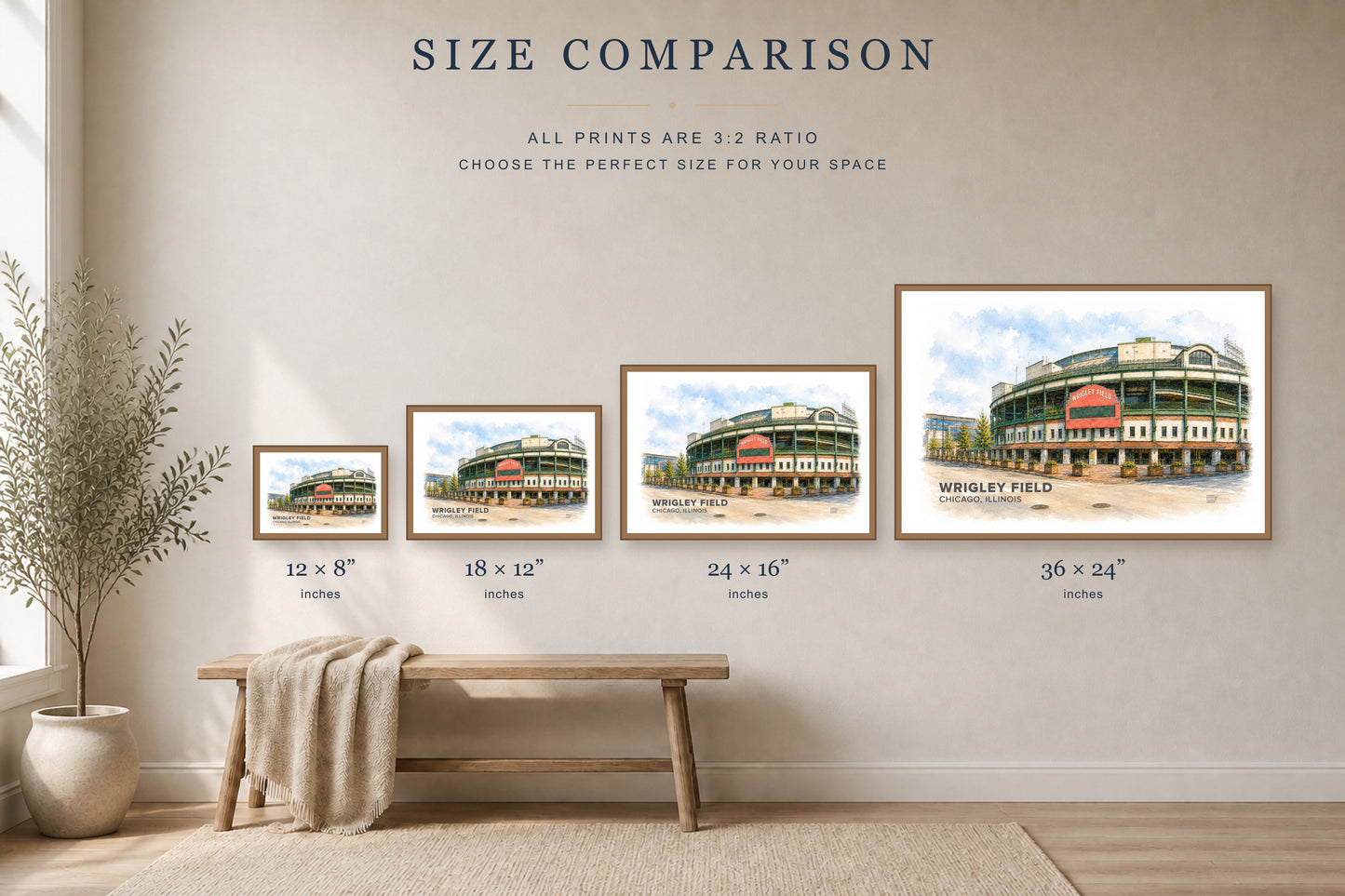 Wrigley Field Wall Art - Chicago Baseball Watercolor Digital Download