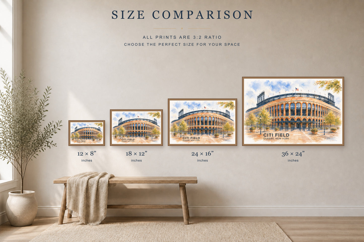 Citi Field Wall Art - New York City Baseball Watercolor Digital Download