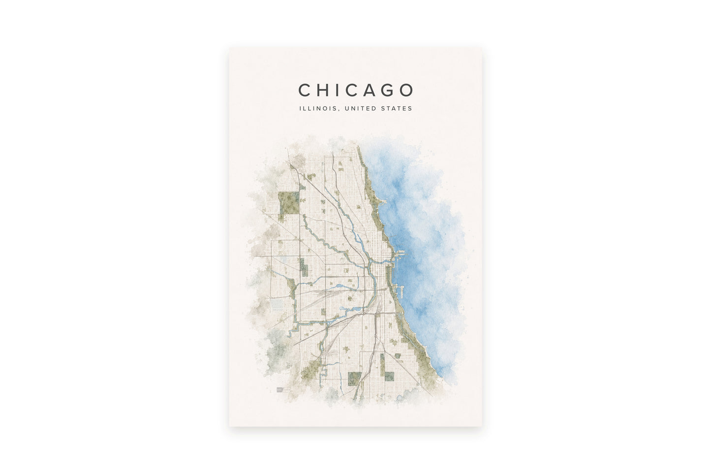 Chicago Map Wall Art – Illinois Watercolor City Map Digital Download