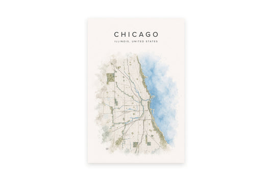 Chicago Map Wall Art – Illinois Watercolor City Map Digital Download