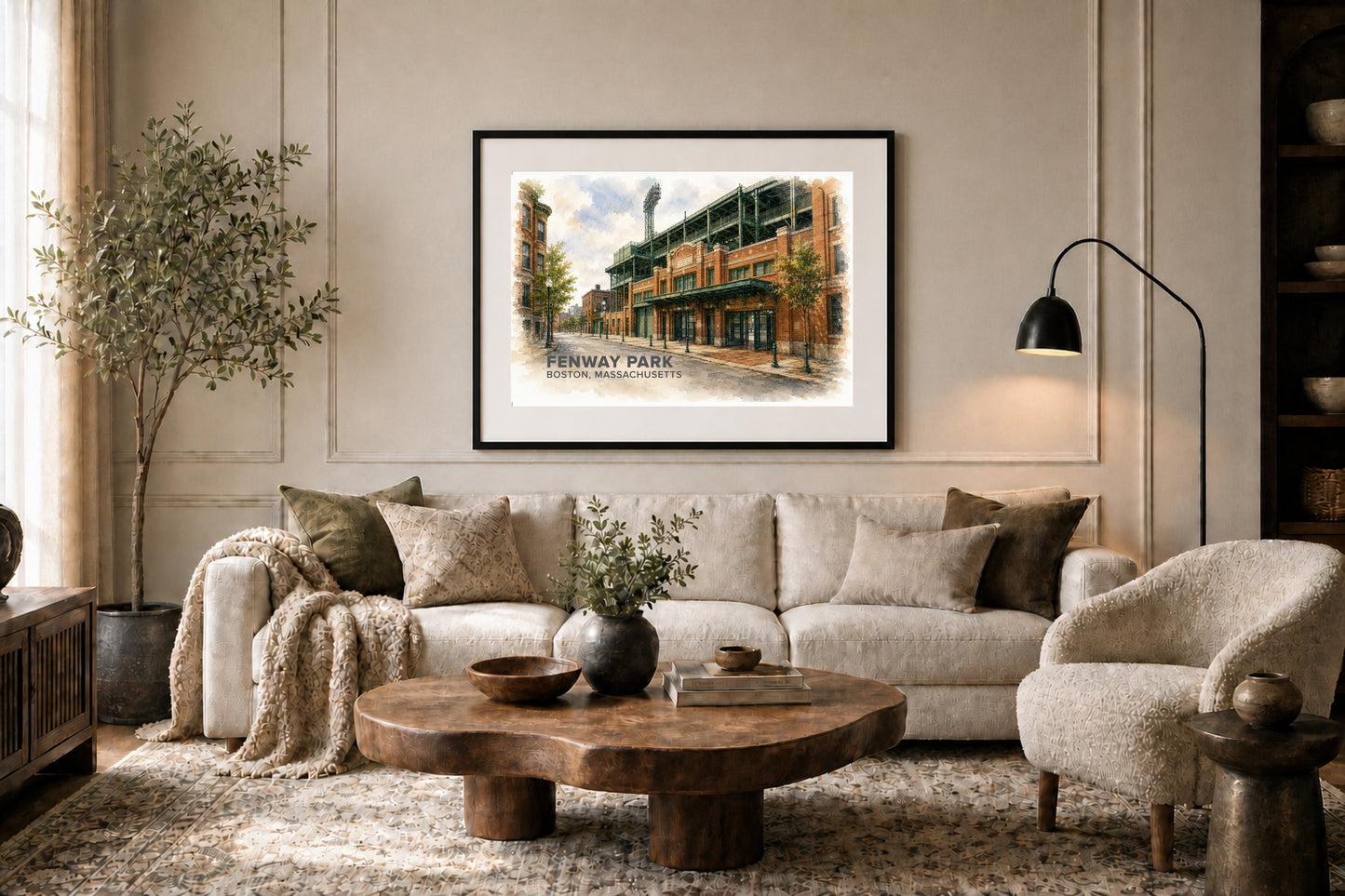 Fenway Park Wall Art - Boston Baseball Watercolor Digital Download