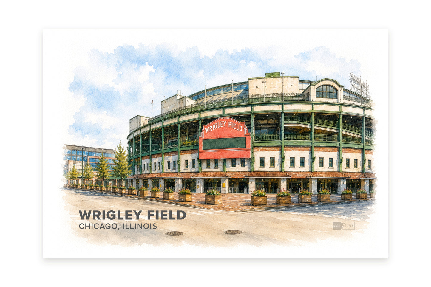 Wrigley Field Wall Art - Chicago Baseball Watercolor Digital Download