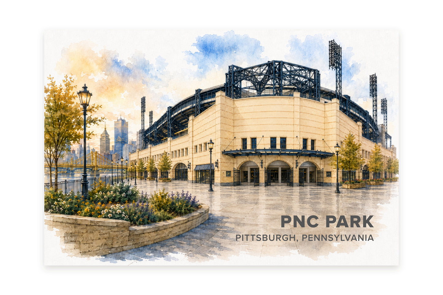 PNC Park Wall Art - Pittsburgh Baseball Watercolor Digital Download