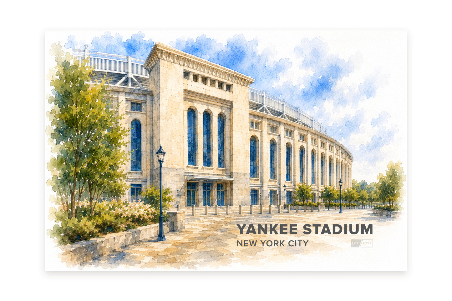 Yankee Stadium Wall Art - New York City Baseball Watercolor Digital Download