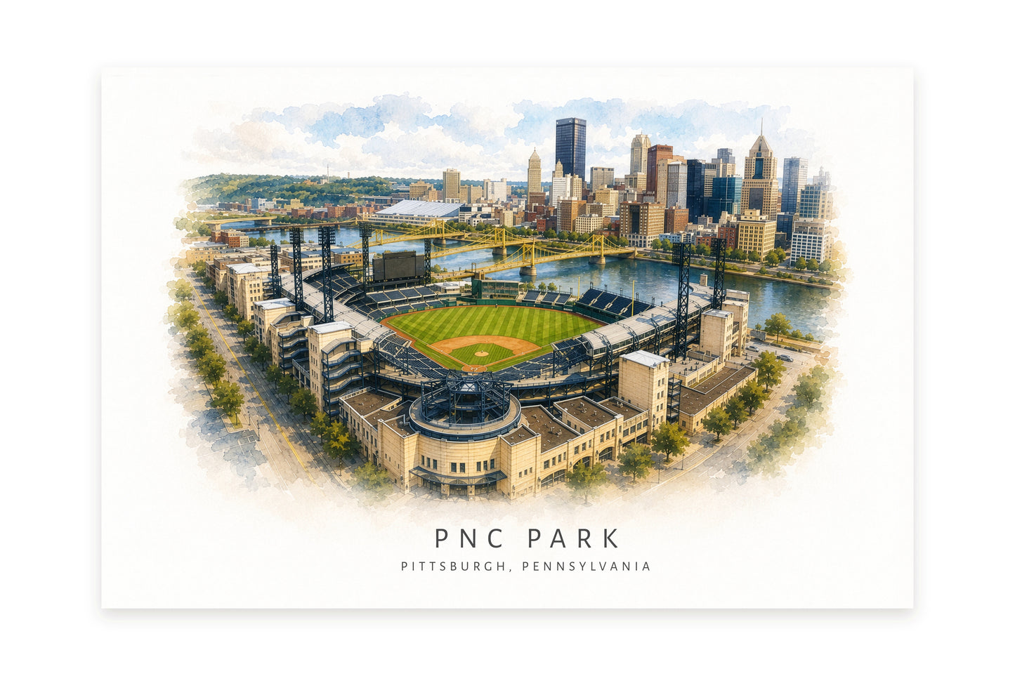 PNC Park Wall Art - Pittsburgh Baseball Watercolor Digital Download