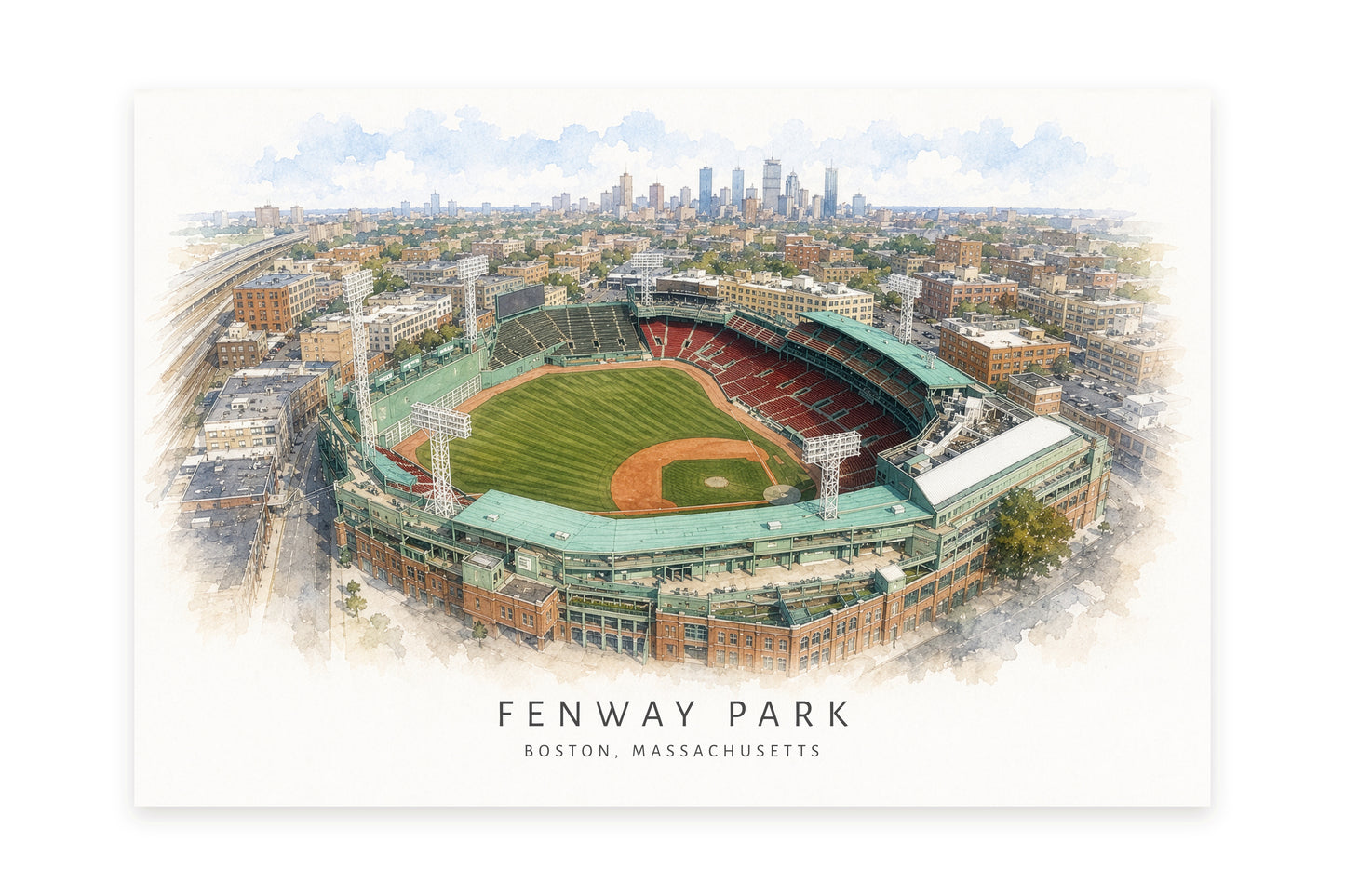 Fenway Park Wall Art - Boston Baseball Watercolor Digital Download