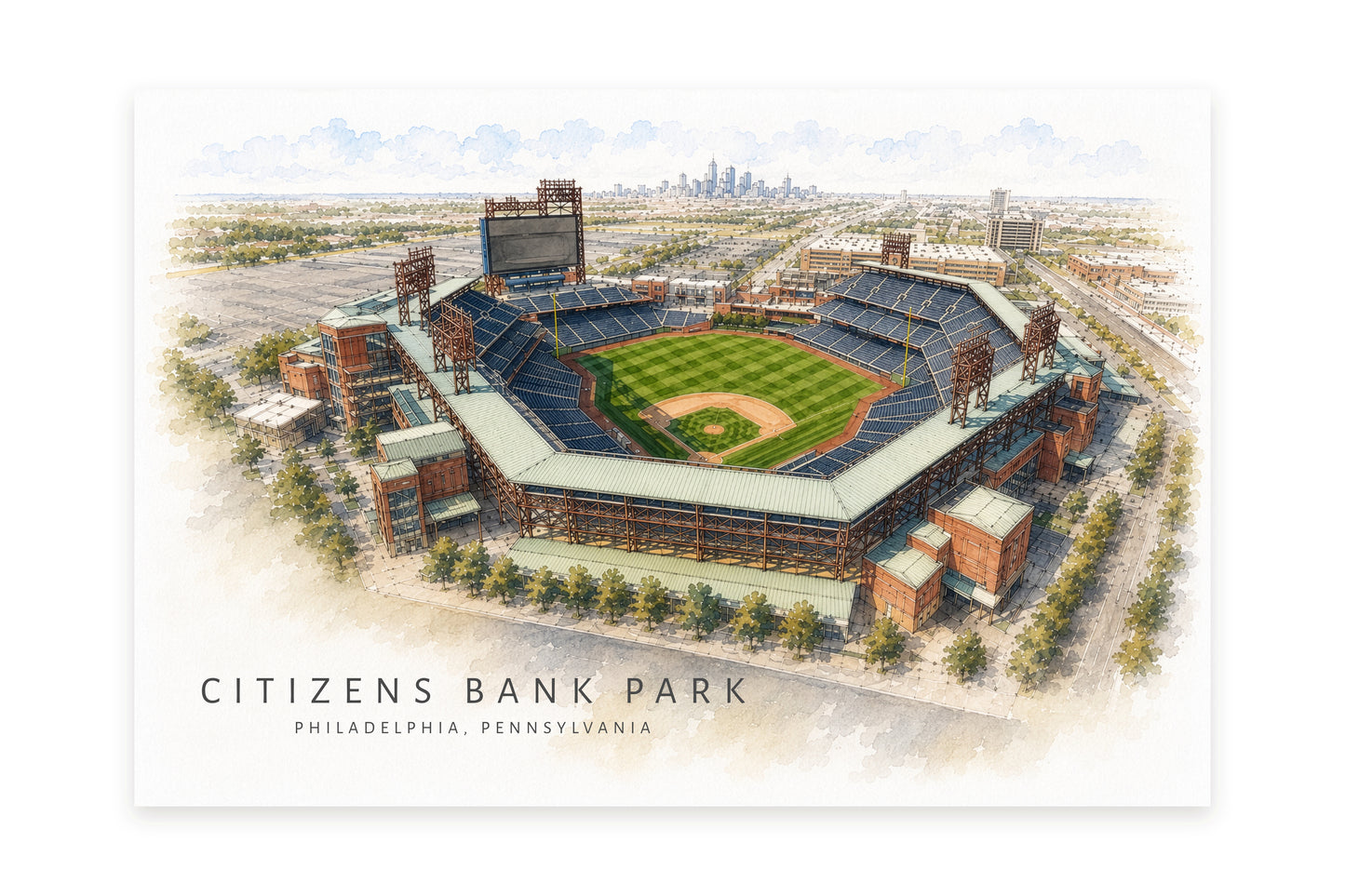 Citizens Bank Park Wall Art - Philadelphia Baseball Watercolor Digital Download