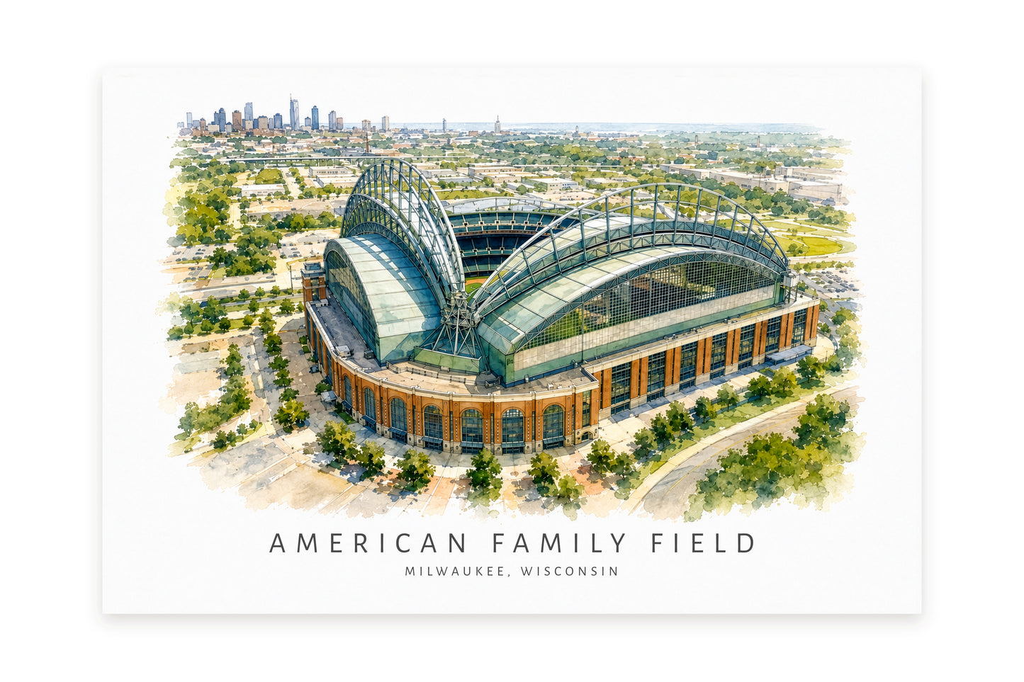 American Family Field Wall Art - Milwaukee Baseball Watercolor Digital Download