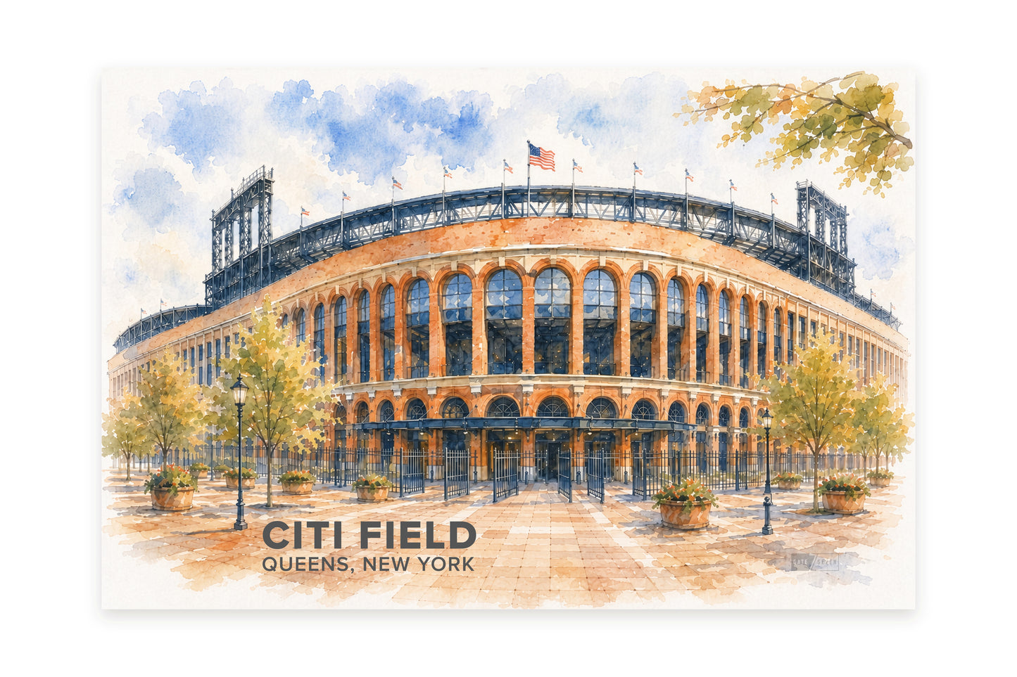 Citi Field Wall Art - New York City Baseball Watercolor Digital Download