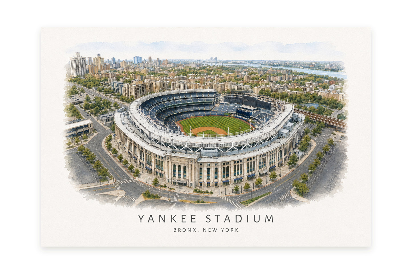 Yankee Stadium Wall Art - New York City Baseball Watercolor Digital Download