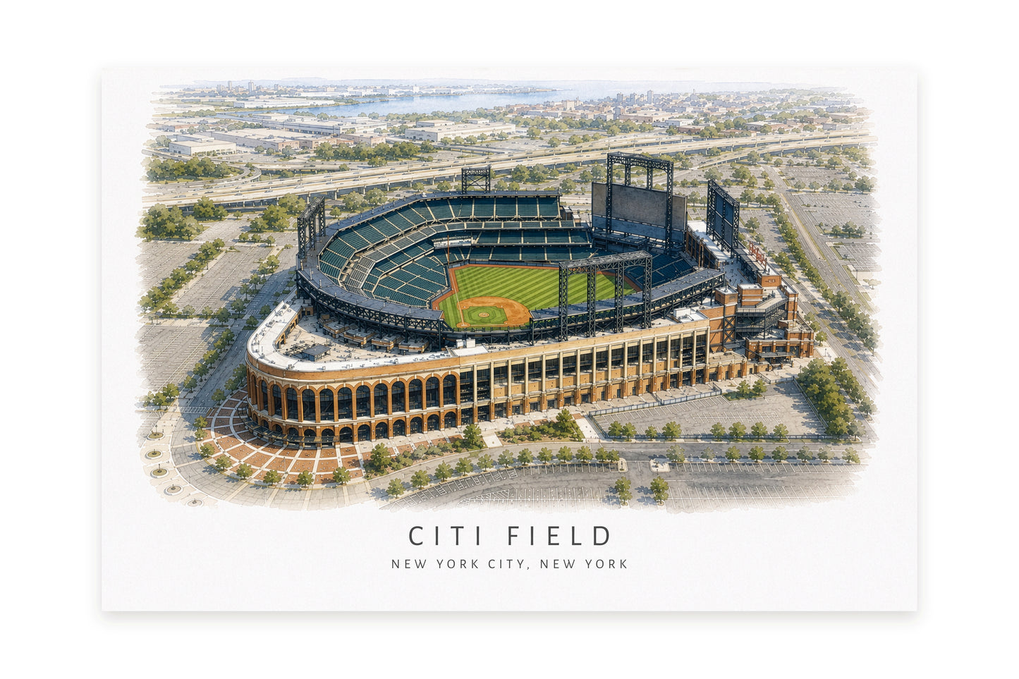 Citi Field Wall Art - New York City Baseball Watercolor Digital Download