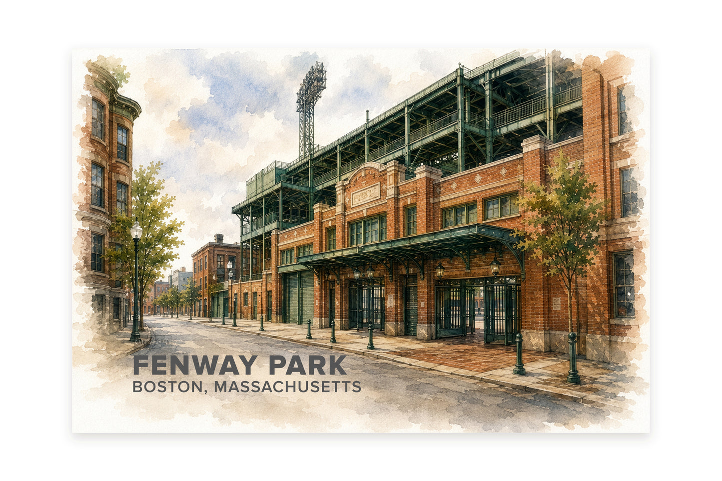 Fenway Park Wall Art - Boston Baseball Watercolor Digital Download