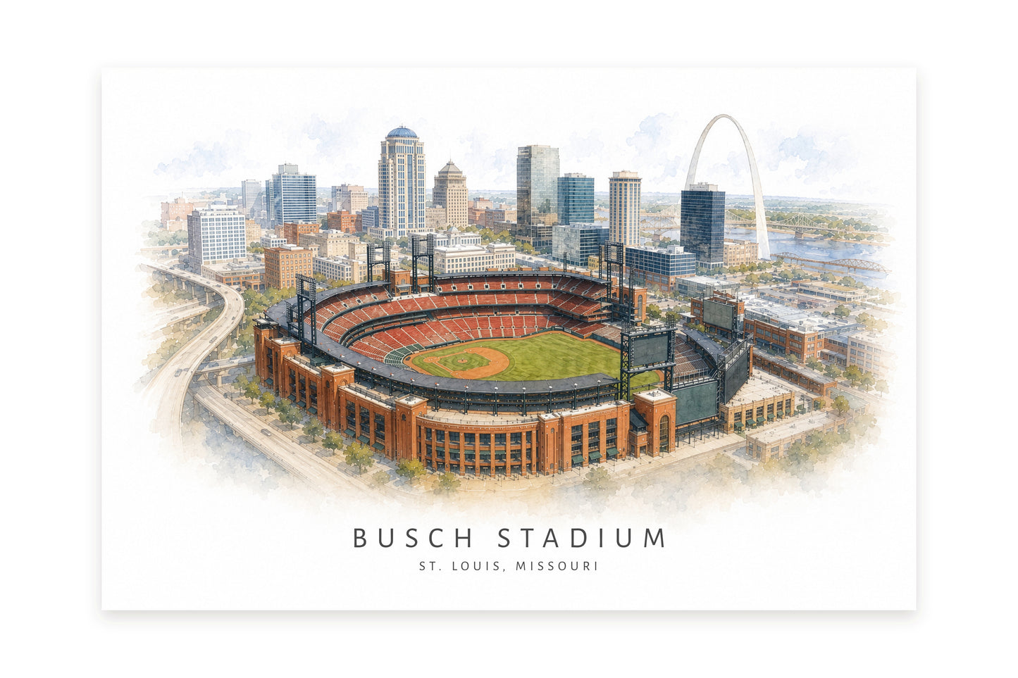 Busch Stadium Wall Art - St. Louis Baseball Watercolor Digital Download