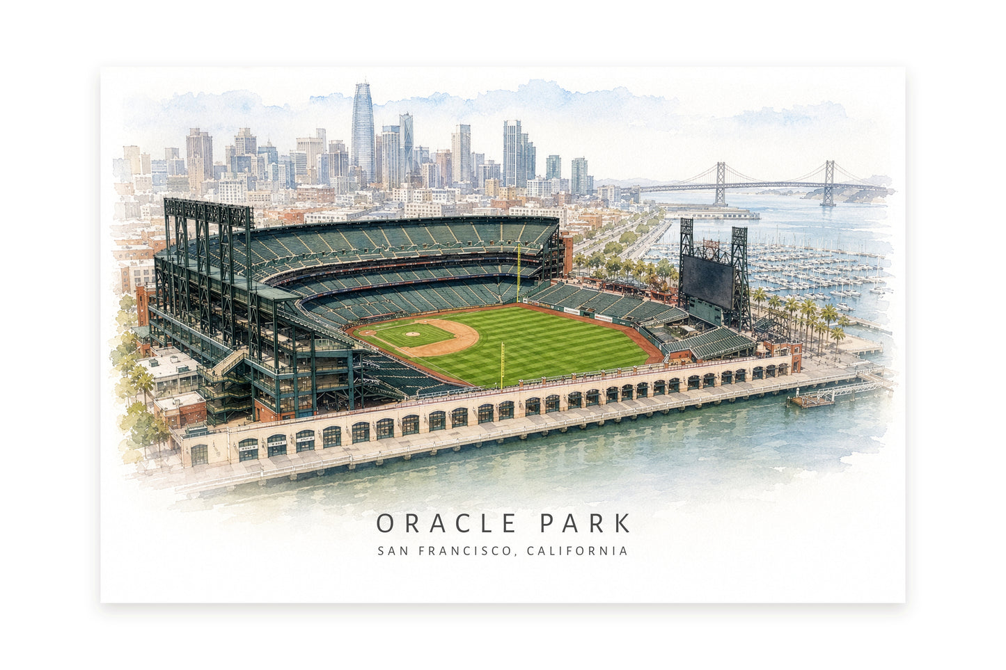 Oracle Park Wall Art - San Francisco Baseball Watercolor Digital Download