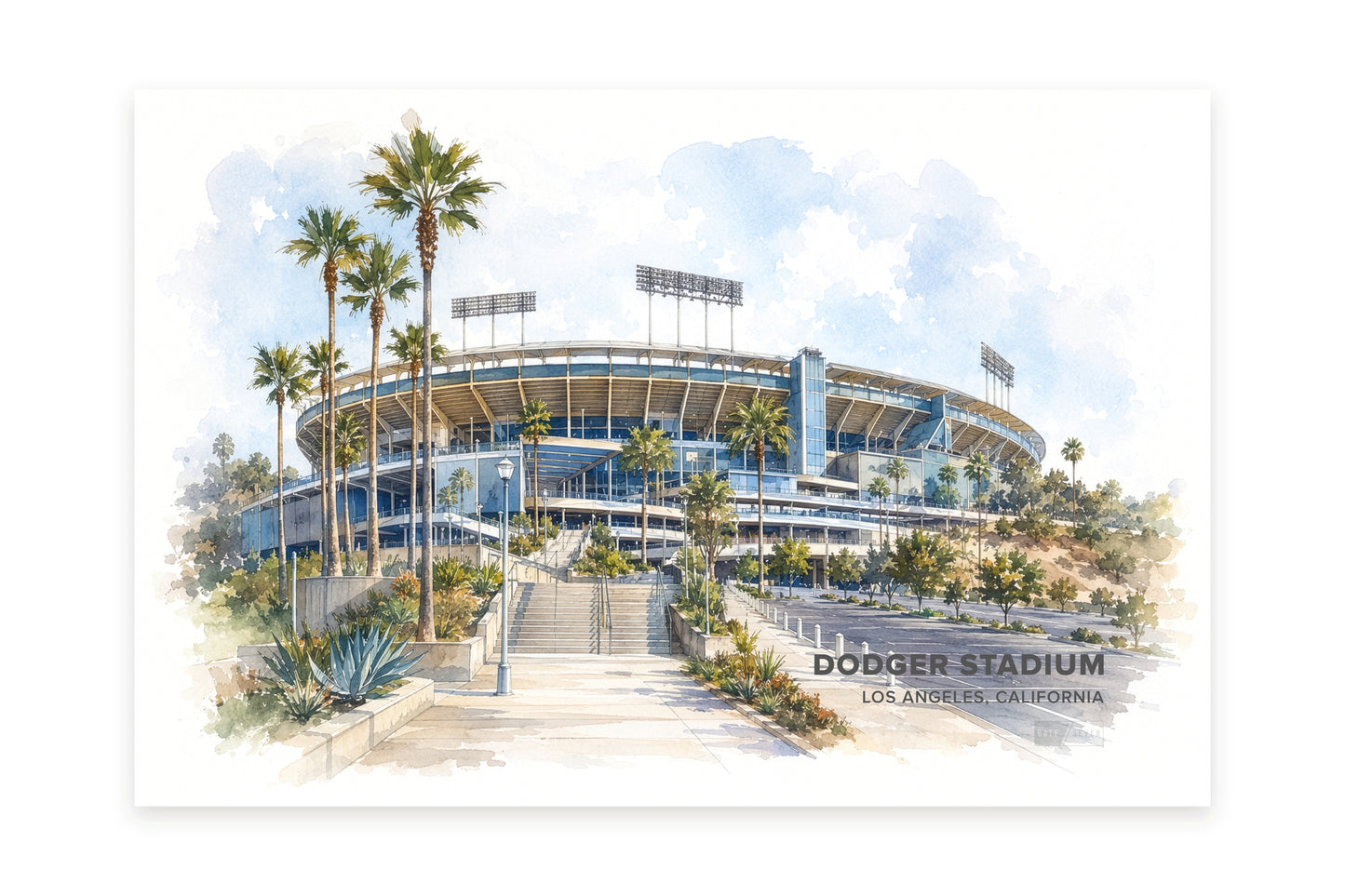 Dodger Stadium Wall Art - Los Angeles, California Watercolor Digital Download
