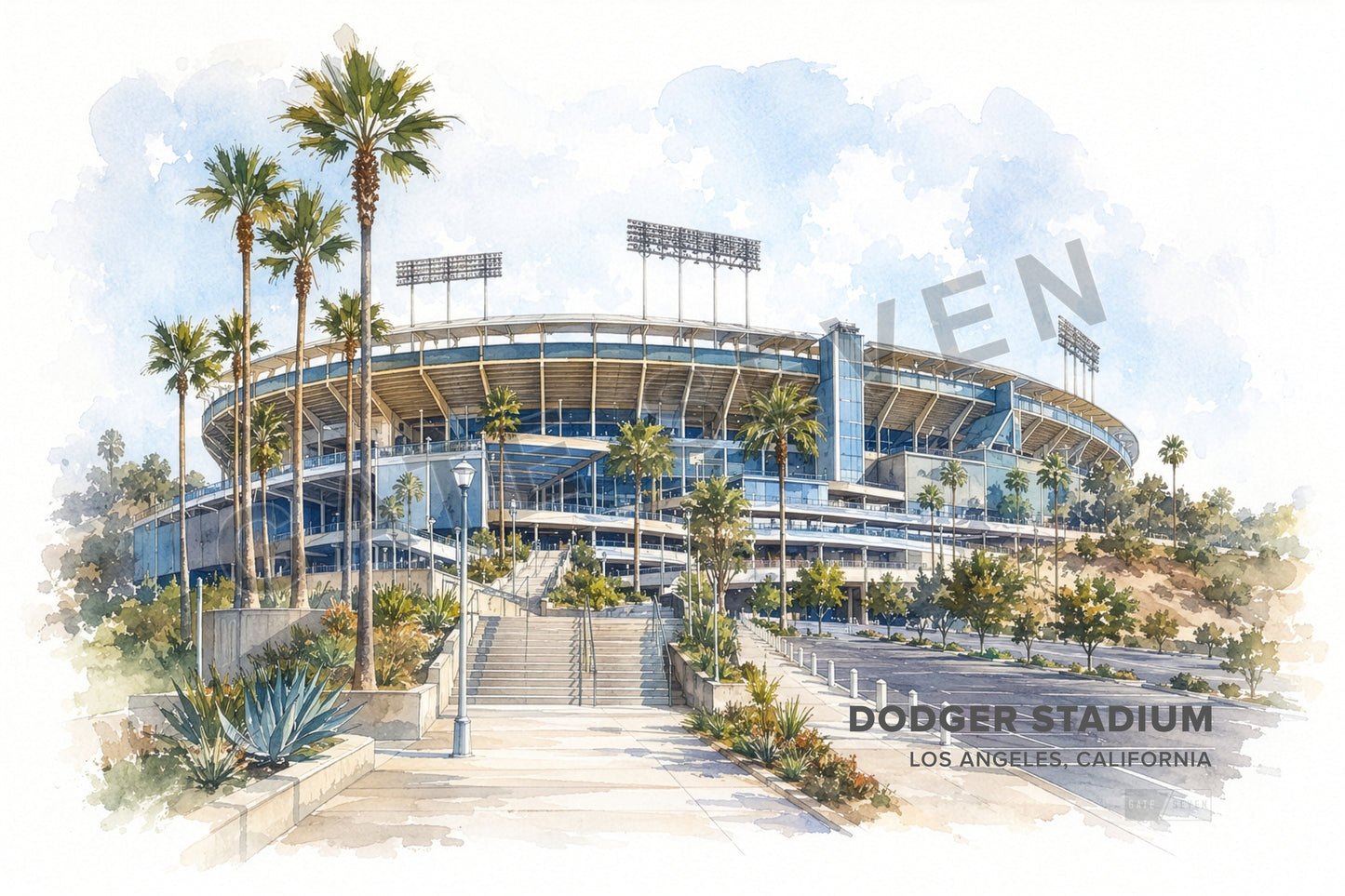 Dodger Stadium Wall Art - Los Angeles, California Watercolor Digital Download