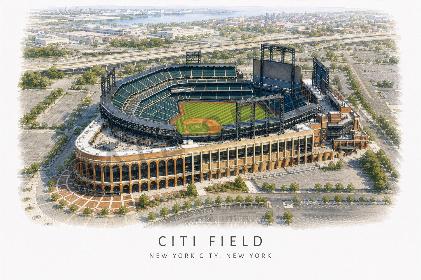 Citi Field Wall Art - New York City Baseball Watercolor Digital Download