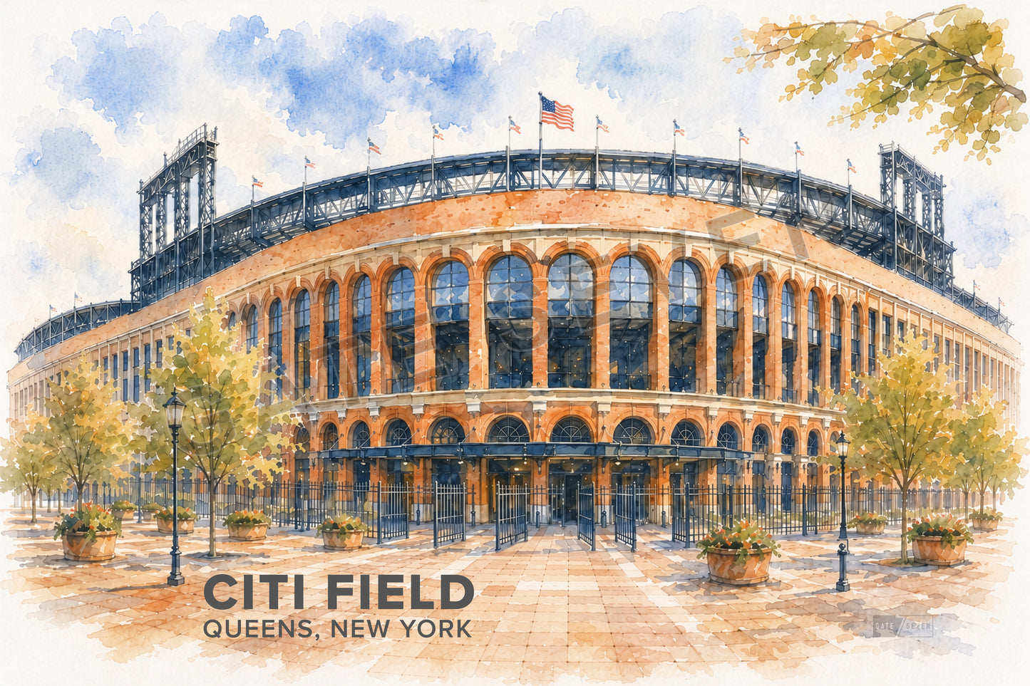 Citi Field Wall Art - New York City Baseball Watercolor Digital Download