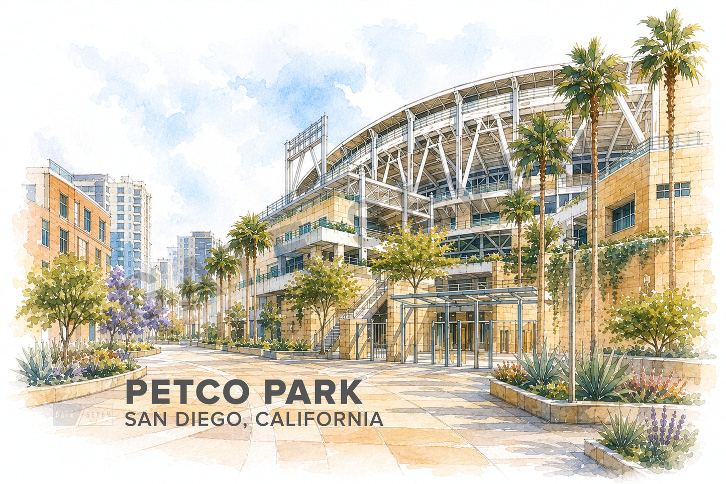 Petco Park Wall Art - San Diego Baseball Watercolor Digital Download