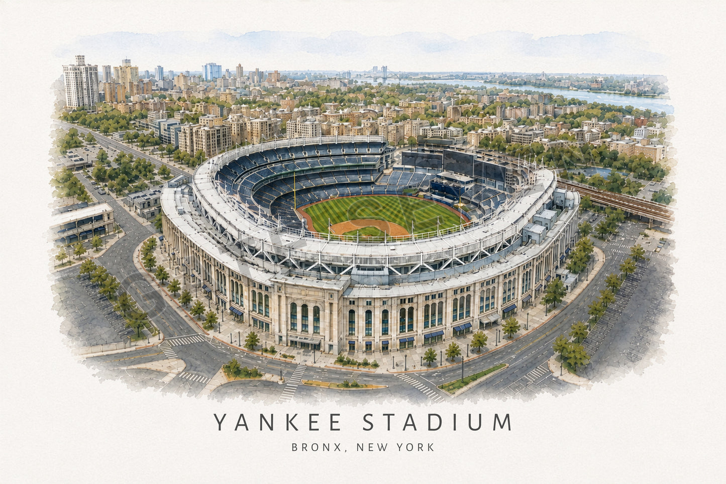 Yankee Stadium Wall Art - New York City Baseball Watercolor Digital Download