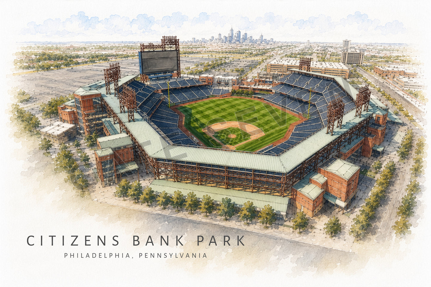 Citizens Bank Park Wall Art - Philadelphia Baseball Watercolor Digital Download