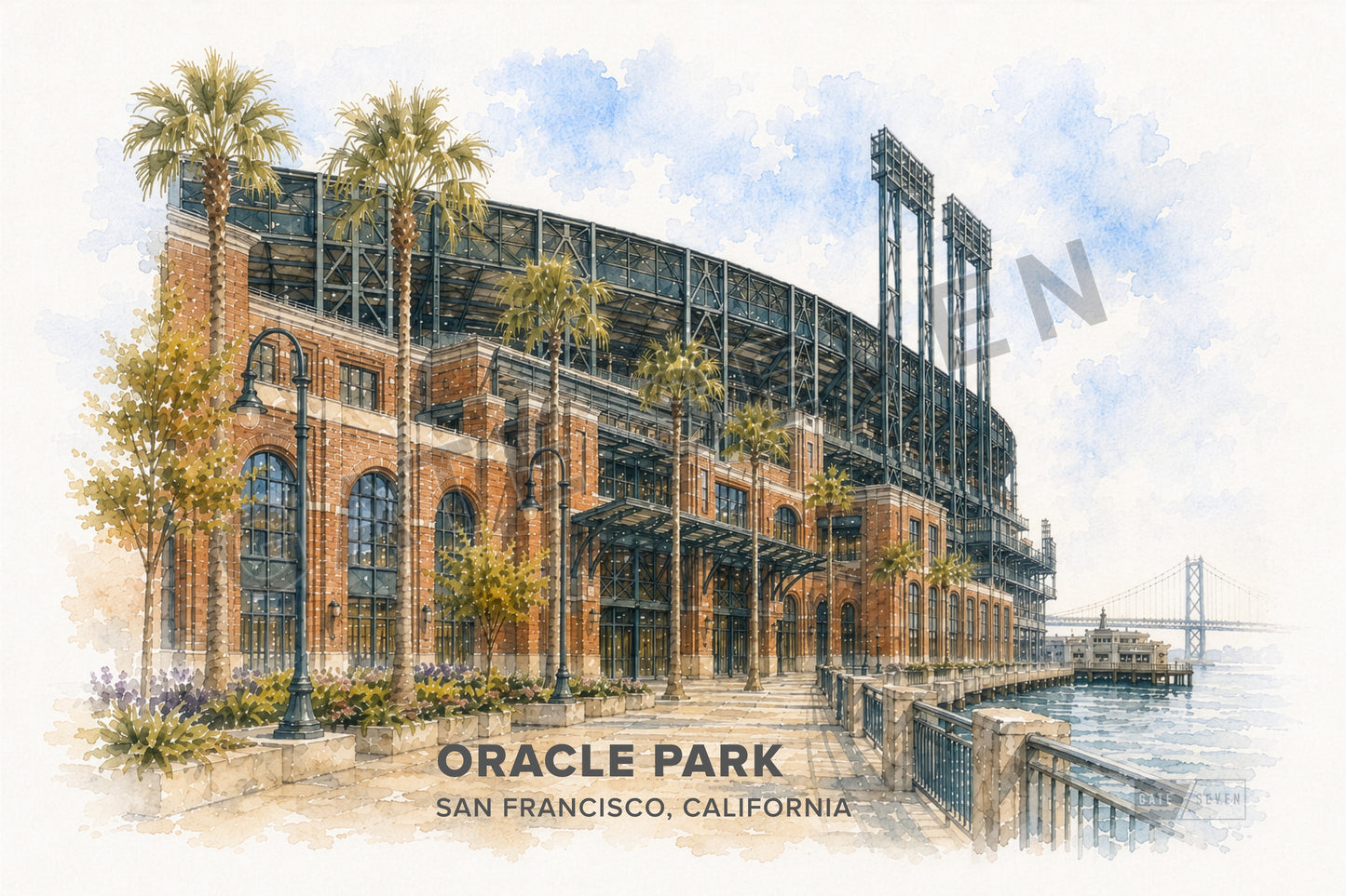 Oracle Park Wall Art - San Francisco Baseball Watercolor Digital Download