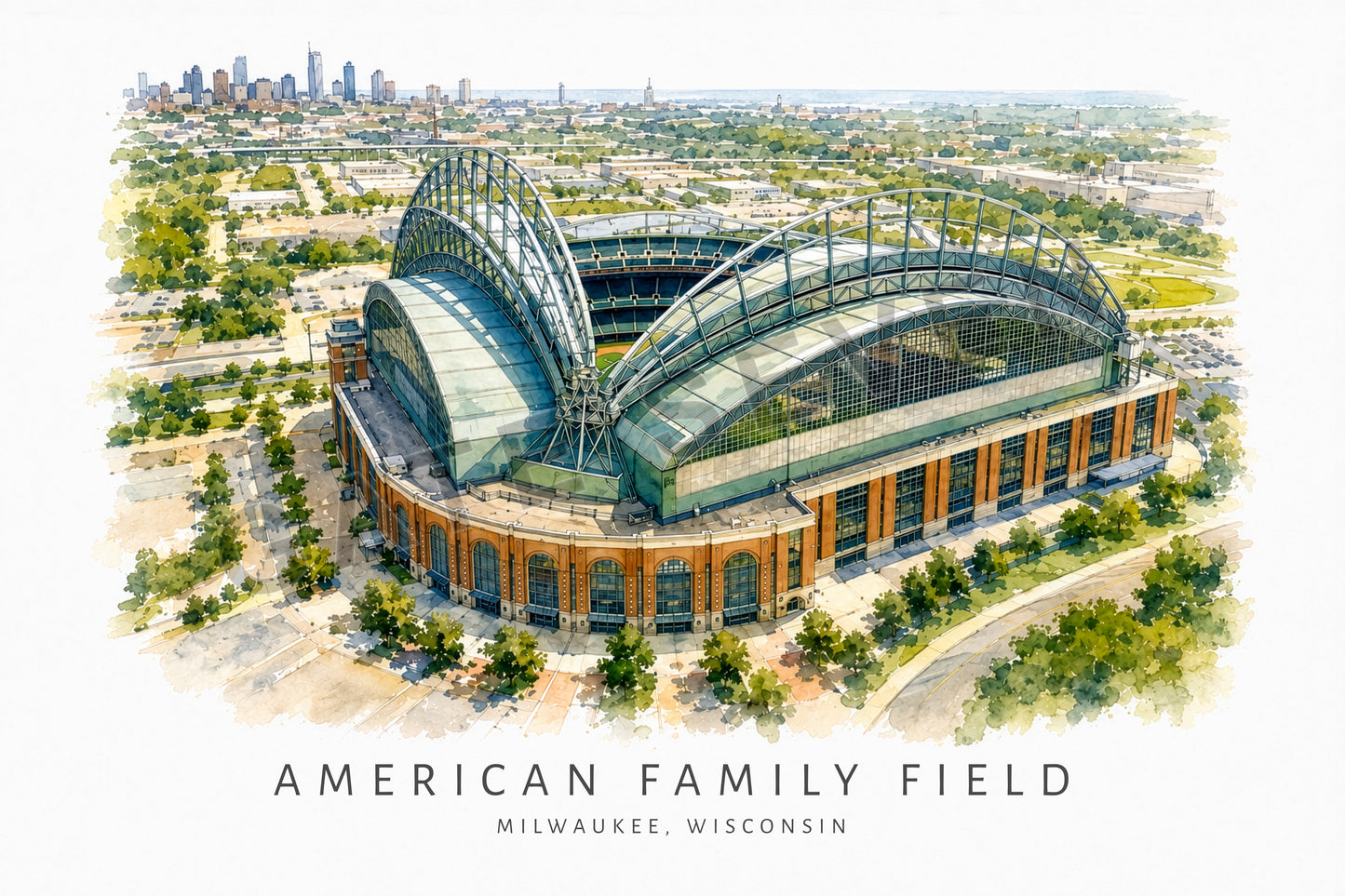 American Family Field Wall Art - Milwaukee Baseball Watercolor Digital Download