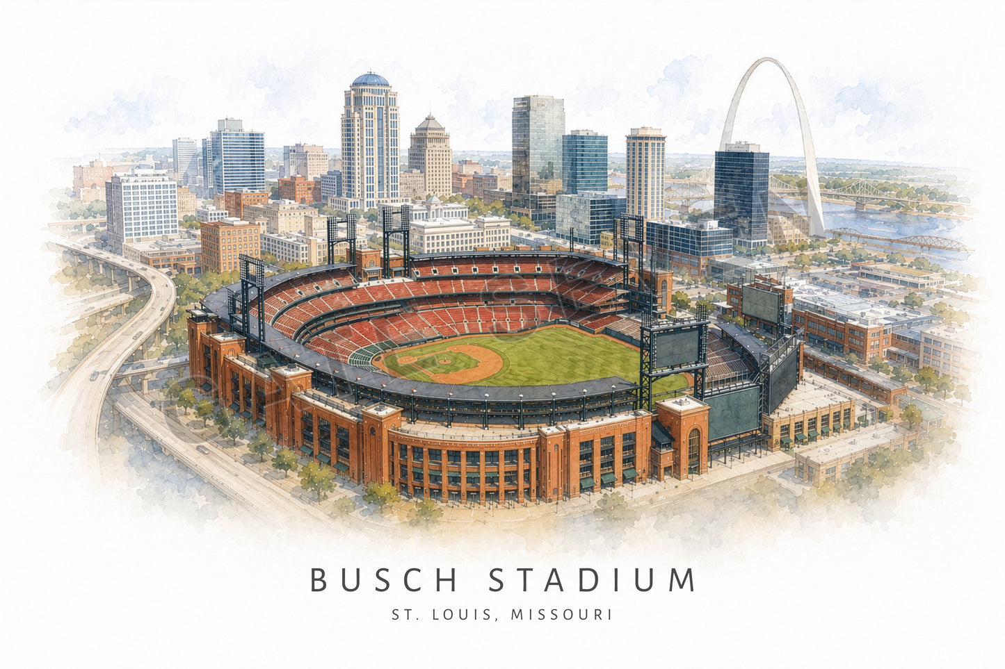 Busch Stadium Wall Art - St. Louis Baseball Watercolor Digital Download
