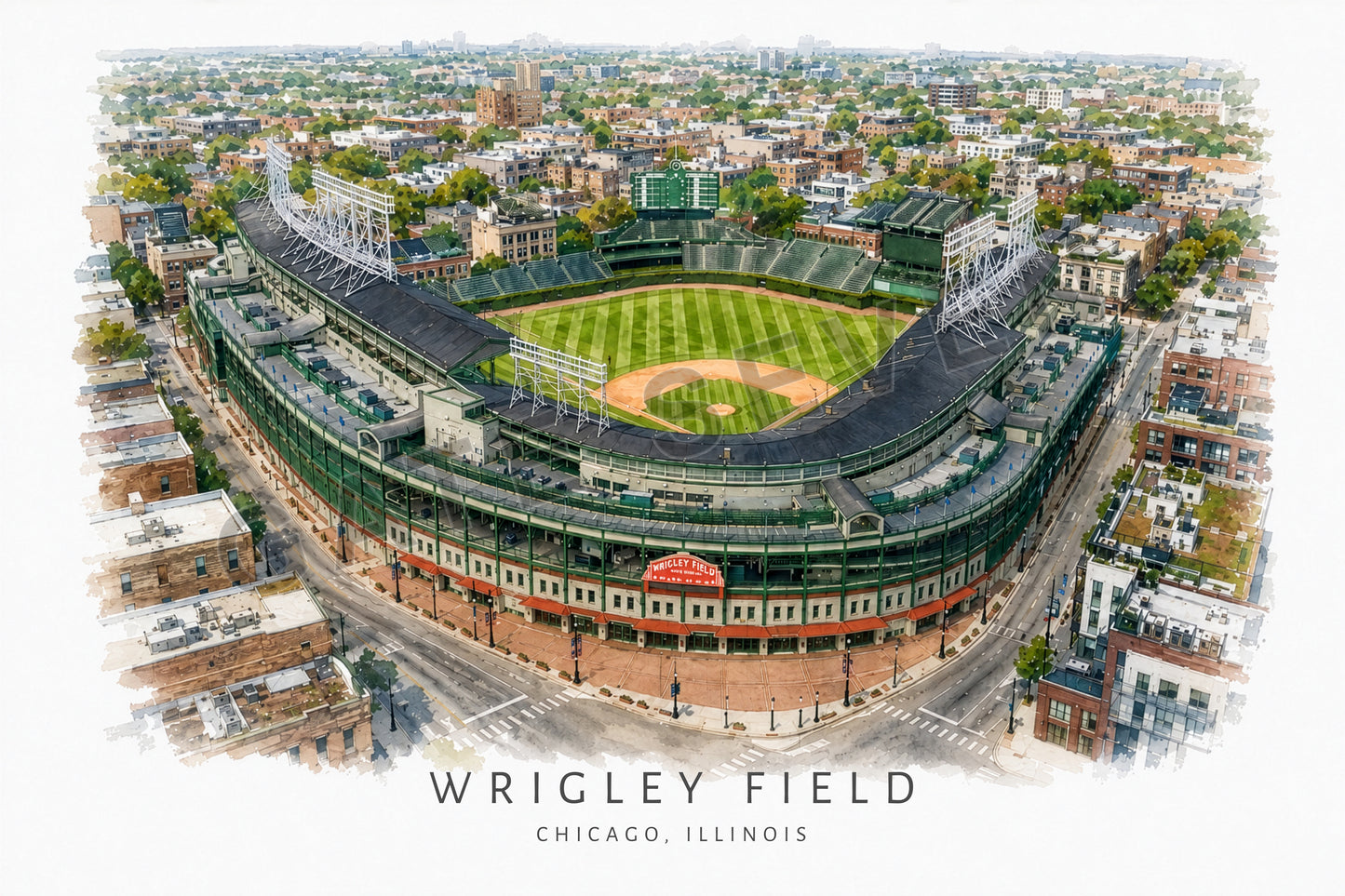 Wrigley Field Wall Art - Chicago Baseball Watercolor Digital Download