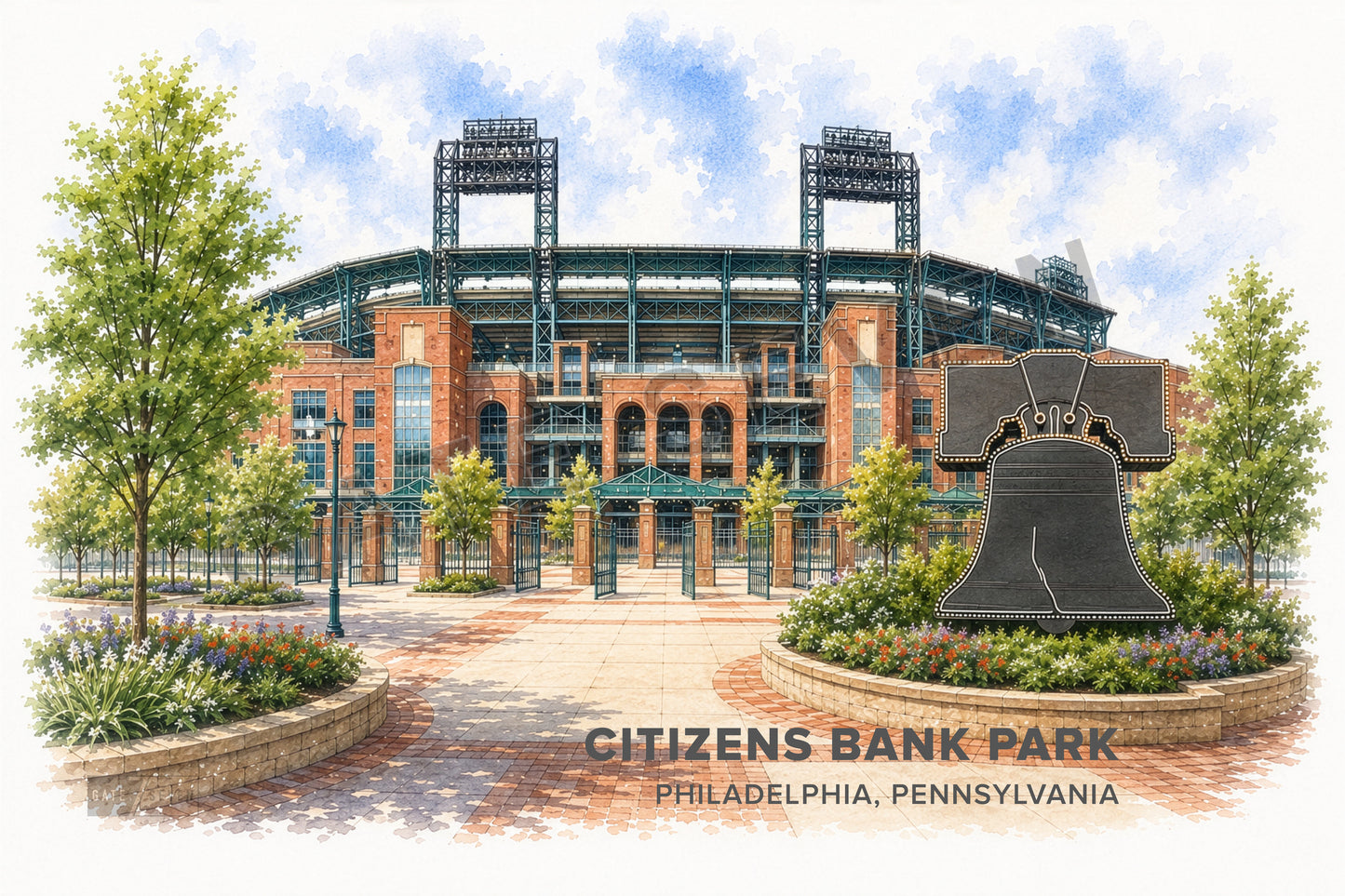 Citizens Bank Park Wall Art - Philadelphia Baseball Watercolor Digital Download