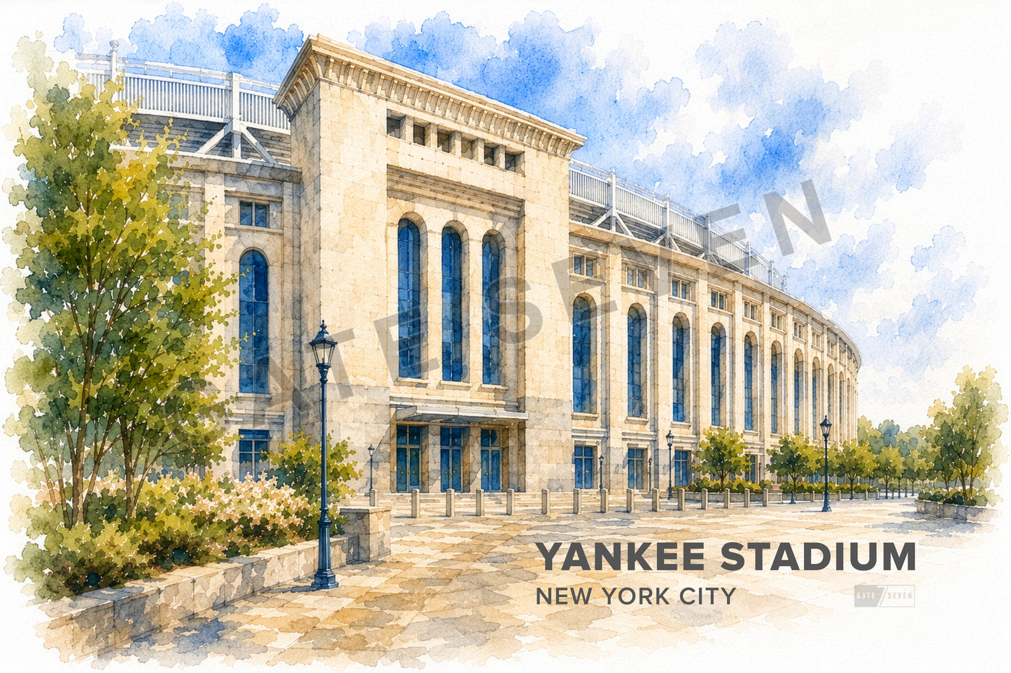 Yankee Stadium Wall Art - New York City Baseball Watercolor Digital Download