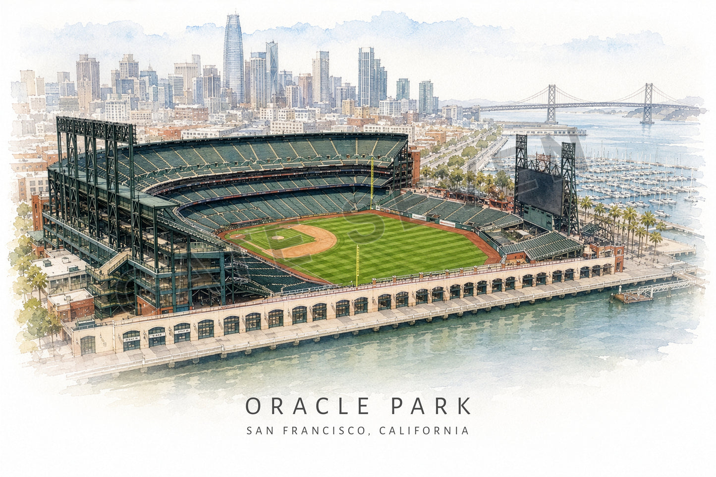 Oracle Park Wall Art - San Francisco Baseball Watercolor Digital Download