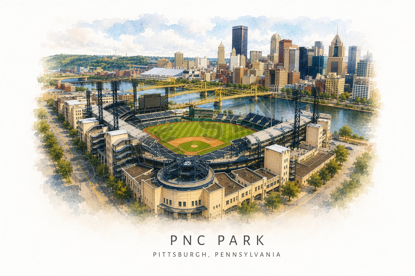 PNC Park Wall Art - Pittsburgh Baseball Watercolor Digital Download