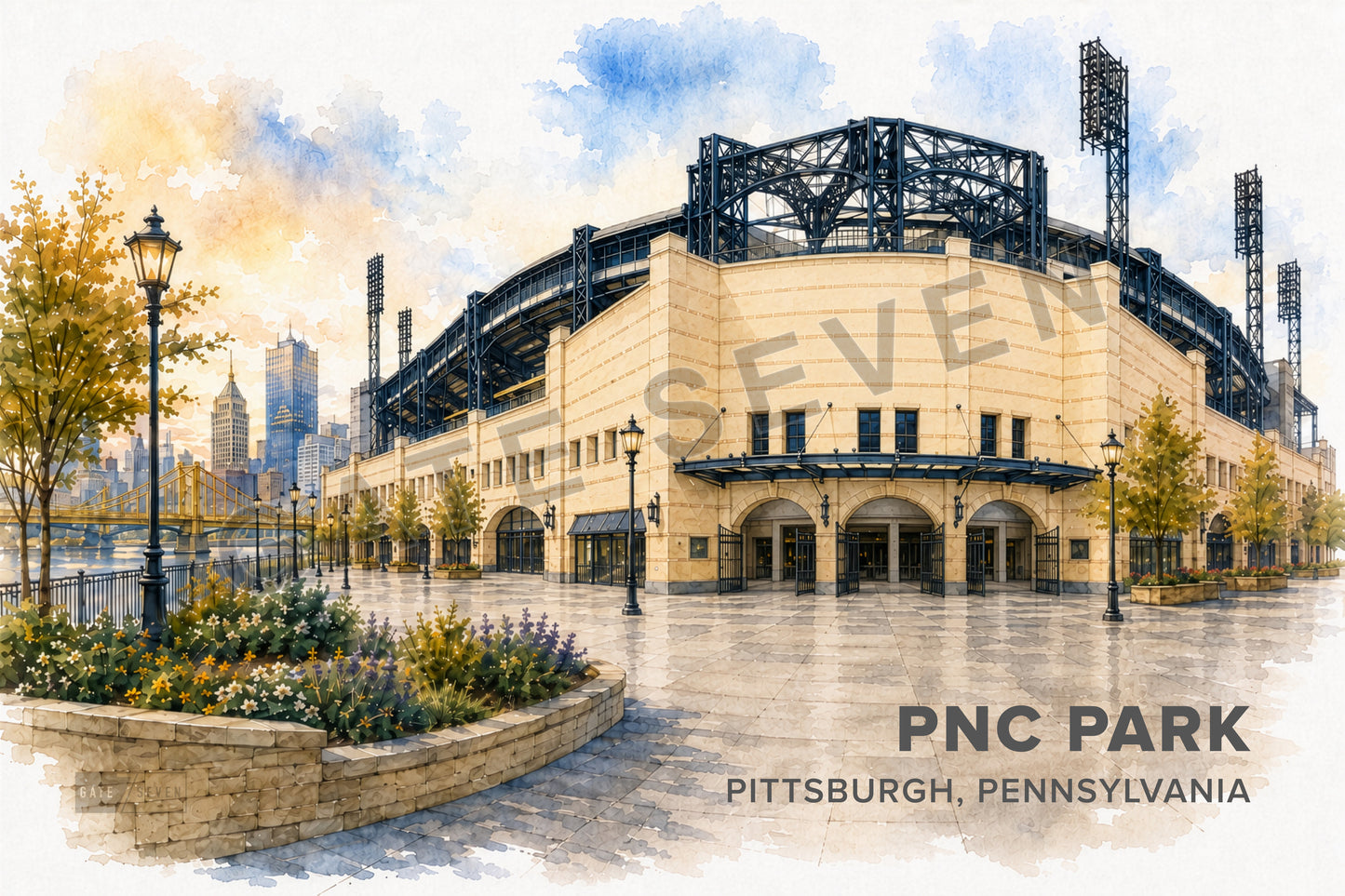 PNC Park Wall Art - Pittsburgh Baseball Watercolor Digital Download