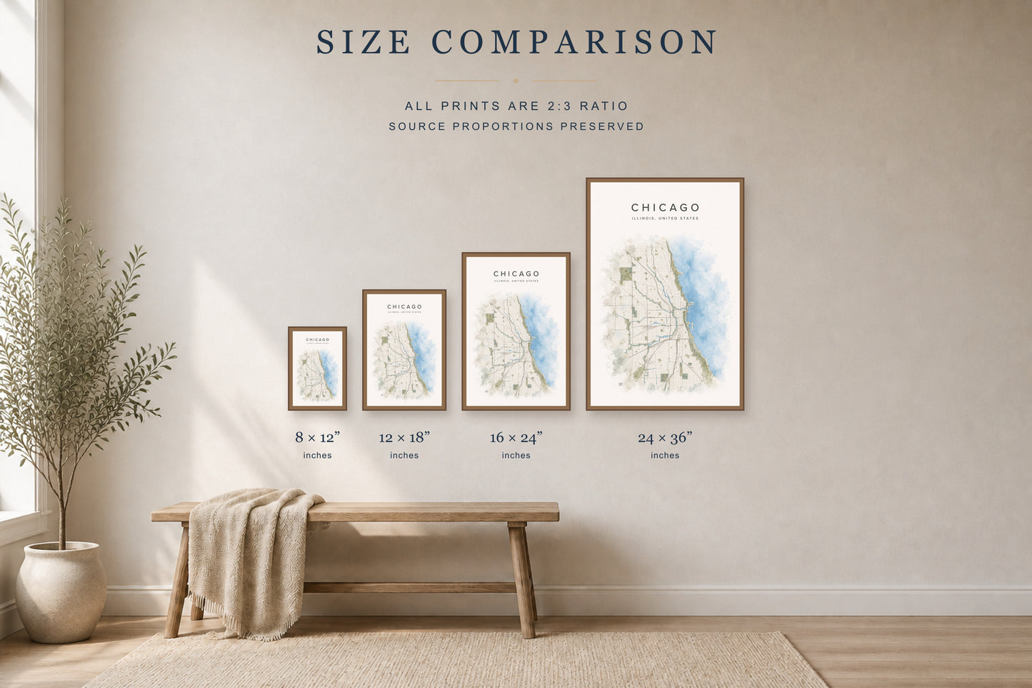 Chicago Map Wall Art – Illinois Watercolor City Map Digital Download