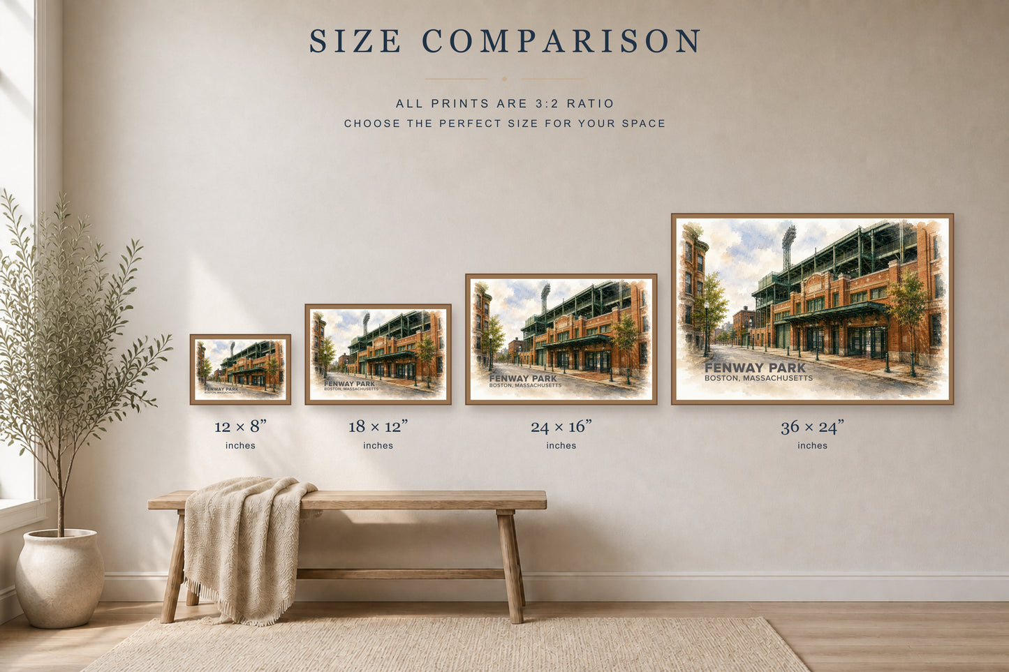Fenway Park Wall Art - Boston Baseball Watercolor Digital Download