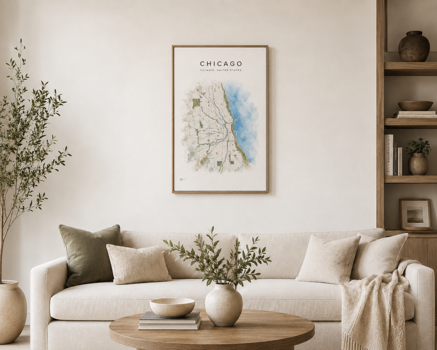 Chicago Map Wall Art – Illinois Watercolor City Map Digital Download